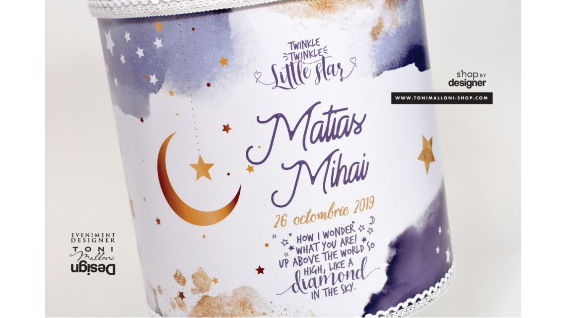 Trusou de botez pentru baieti cu praf de stele auriu, Twinkle Twinkle Little Star  25